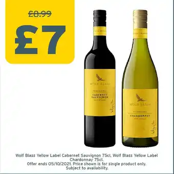 One Stop Wolf Blass Yellow Label Cabernet Sauvignon Wolf Blass Yellow Label Chardonnay offer