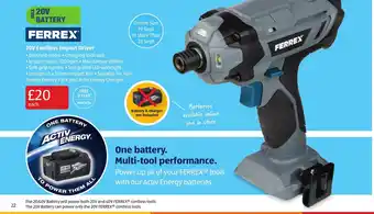 Aldi Ferrex 20V Cordless Impact Drives offer