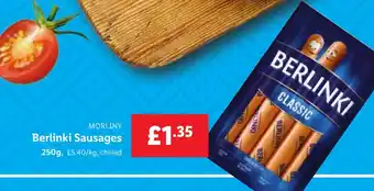 Lidl MORLINY Berlinki Sausages offer