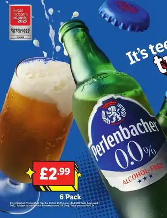 Lidl Perlenbacher Pils Alcohol-Free 6 x 330ml offer