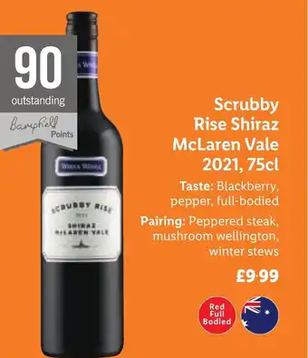 Lidl Scrubby Rise Shiraz McLaren Vale 2021, 75cl offer
