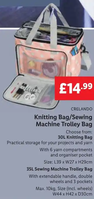 Lidl CRELANDO Knitting Bag/Sewing Machine Trolley Bag offer