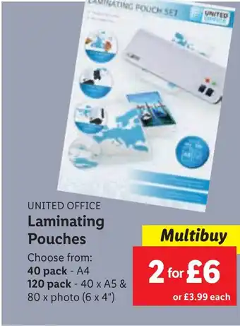 Lidl UNITED OFFICE Laminating Pouches offer