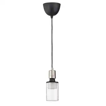 IKEA Skaftet / molnart pendant lamp with light bulb, textile nickel-plated/tube-shaped patterned offer