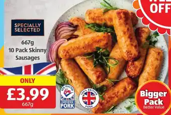 Aldi 667g 10 Pack Skinny Sausages offer