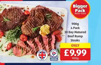 Aldi 900g 4 Pack 30 Day Matured Beef Rump Steaks offer