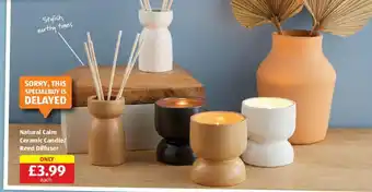 Aldi Natural Calm Ceramic Candle/ Reed Diffuser offer