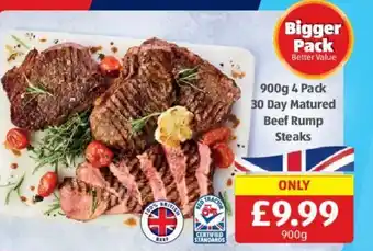 Aldi 900g 4 Pack 30 Day Matured Beef Rump Steaks offer