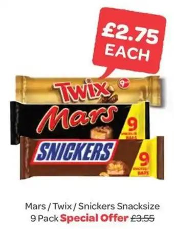 Spar Mars/Twix/Snickers Snacksize 9 Pack offer