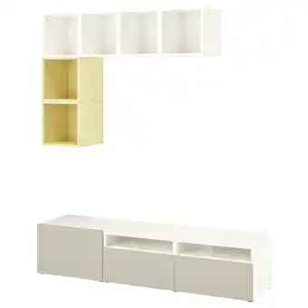 IKEA BestÅ / eket Cabinet combination for tv, white/pale yellow, 180x42x170 cm offer
