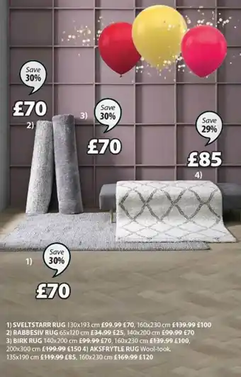 JYSK Sveltstarr Rug, Rabbesiv Rug, Birk Rug, Aksfrytle Rug offer