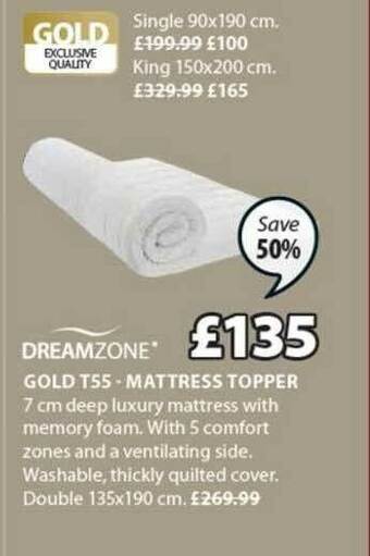 JYSK Dreamzone Gold T55 - Mattress Topper offer
