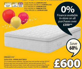 JYSK Dreamzone Gold S120 - Spring Mattress offer