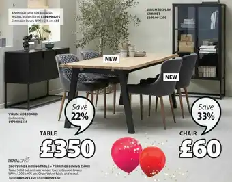 JYSK Virum Sideboard, Skovlunde Dining Table + Pebringe Dining Chair, Verum Display Cabinet offer