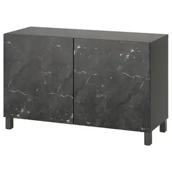 IKEA BestÅ Storage combination with doors, dark grey bergsviken/stubbarp/black marble effect, 120x42x74 cm offer