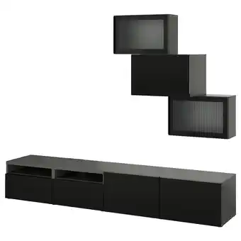 IKEA BestÅ tv storage combination/glass doors, black selsviken/fällsvik anthracite, 240x42x190 cm offer
