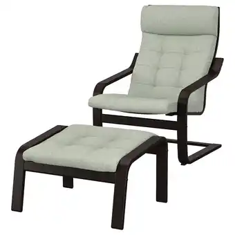 IKEA PoÄng Armchair and footstool, black-brown/gunnared light green offer