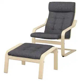 IKEA PoÄng Armchair and footstool, birch veneer/gunnared dark grey offer