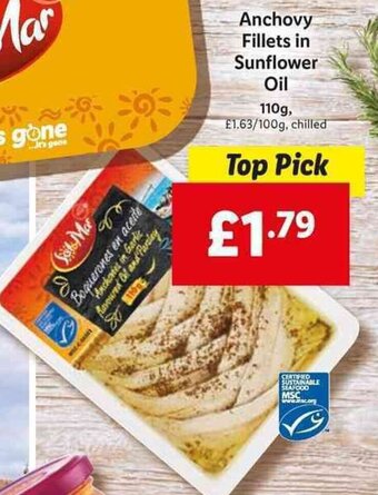 Lidl Anchovy Fillets in Sunflower Oil 110g offer