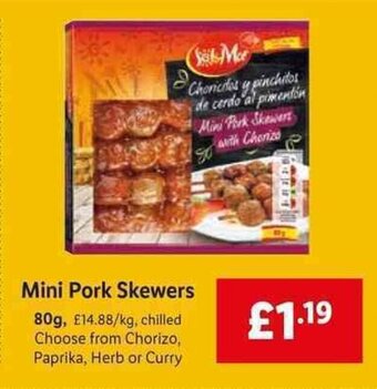 Lidl Mini Pork Skewers 80g offer