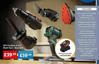Lidl 20V Cordless 4-in-1 Multiu-Tool- Bare Unit offer