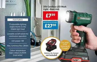 Lidl 20V Cordless LED Work Light - Bare Unit offer