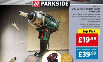 Lidl 20V Cordless Impact Driver - Bare Unit offer