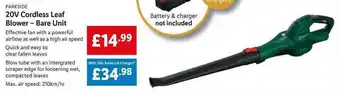 Lidl 20V Cordless Leaf Blower - Bare Unit offer