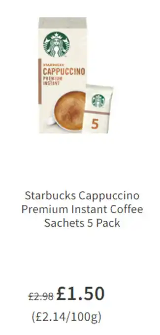 Asda Starbucks Cappuccino Premium Instant Coffee Sachets 5 Pack offer