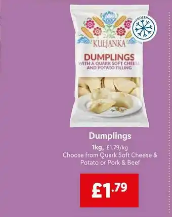 Lidl Dumplings 1Kg Quark Soft Cheese & Potato Or Pork & Beef offer