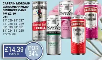 Bestway CAPTAIN MORGAN/ GORDONS/PIMMS/ SMIRNOFF CANS offer