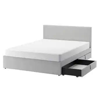 IKEA Gladstad Upholstered bed, 2 storage boxes, Kabusa light grey, Standard Double offer