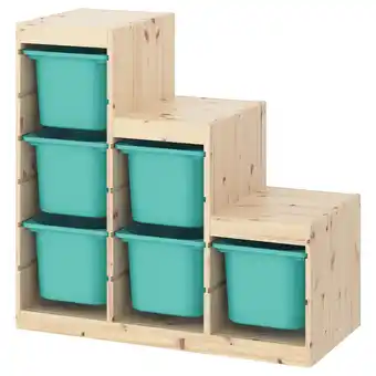 IKEA Trofast Storage combination, light white stained pine/turquoise, 94x44x91 cm offer