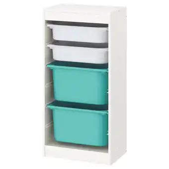 IKEA Trofast Storage combination with boxes, white/white turquoise, 46x30x94 cm offer