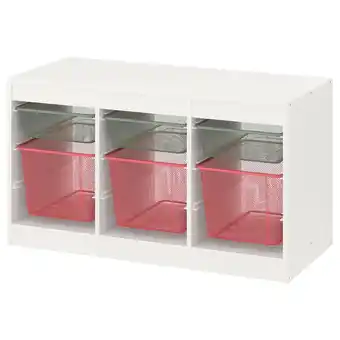 IKEA Trofast Storage combination with boxes, white light green-grey/light red, 99x44x56 cm offer