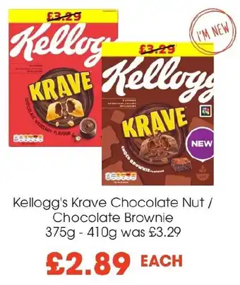Centra Kellogg's Krave Chocolate Nut / Chocolate Brownie 375g - 410g offer