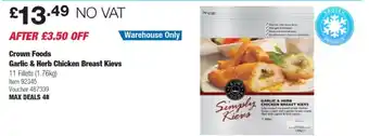 Costco Crown Foods Garlic & Herb Chicken Breast Kievs offer