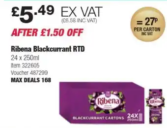 Costco Ribena Blackcurrant RTD offer