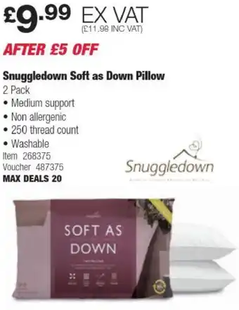 Costco Snuggledown Soft as Down Pillow offer