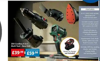 Lidl 20v Cordless 4-in-1 Multi-tool-bare Unit offer