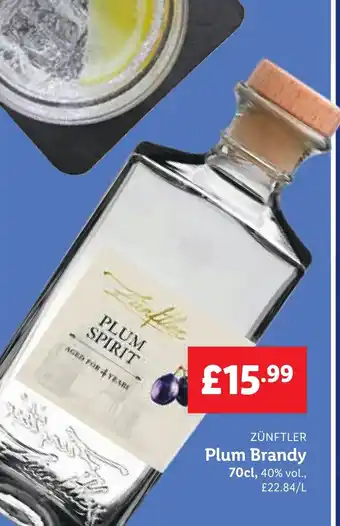 Lidl ZÜNFTLER Plum Brandy 70cl offer
