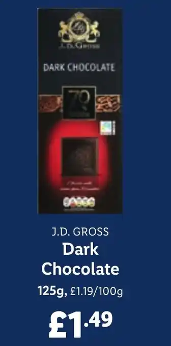 Lidl J.D. GROSS Dark Chocolate 125g offer