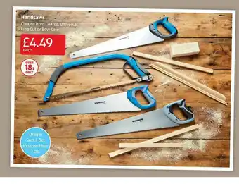Aldi Handsaws Coarse, Universal, Fine Cut Or Bow Saw offer