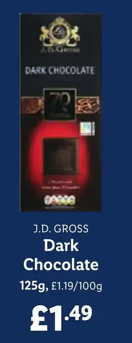 Lidl J.D. GROSS Dark Chocolate 125g offer