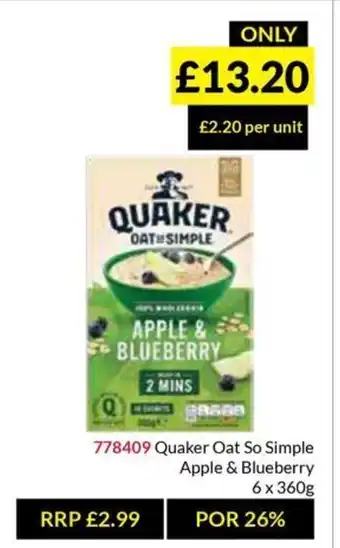 Musgrave MarketPlace Quaker Oat So Simple Apple & Blueberry offer
