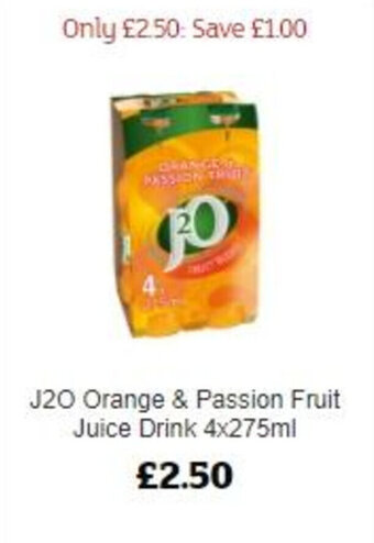 Sainsbury's J20 Orange & Passion Fruit Juice Drink 4x275ml offer