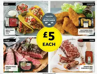 Beef Steak Mince, Sirloin Steak & Sides, Southern Fried Chicken Goujons, Smokey Bbq Pork Belly Ribs