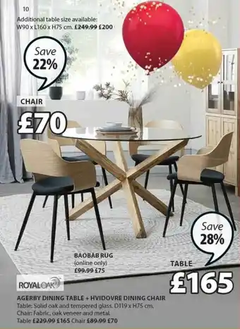 JYSK Royal Oak Agerby Dining Table + Hvidovre Dining Chair Or Baobab Rug offer
