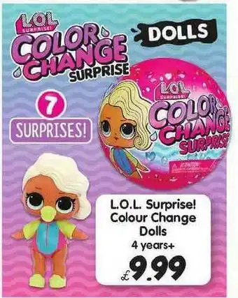 Toymaster L.O.L. Surprise! Colour Change Dolls 4 Years+ offer