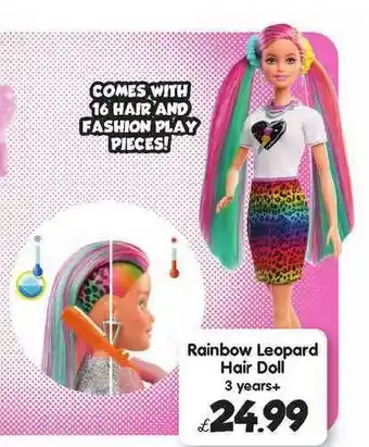 Toymaster Rainbow Leopard Hair Doll 3 Years+ offer